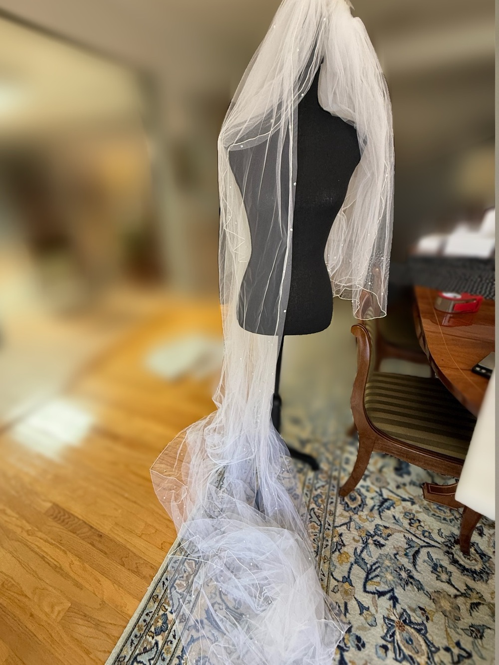Ethereal Long Bridal Veil with Sparkle Embellishments - White